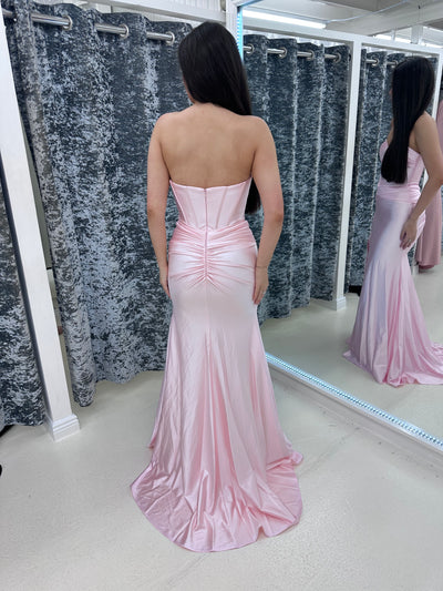 Baby Pink Strapless Sweetheart Satin Gown