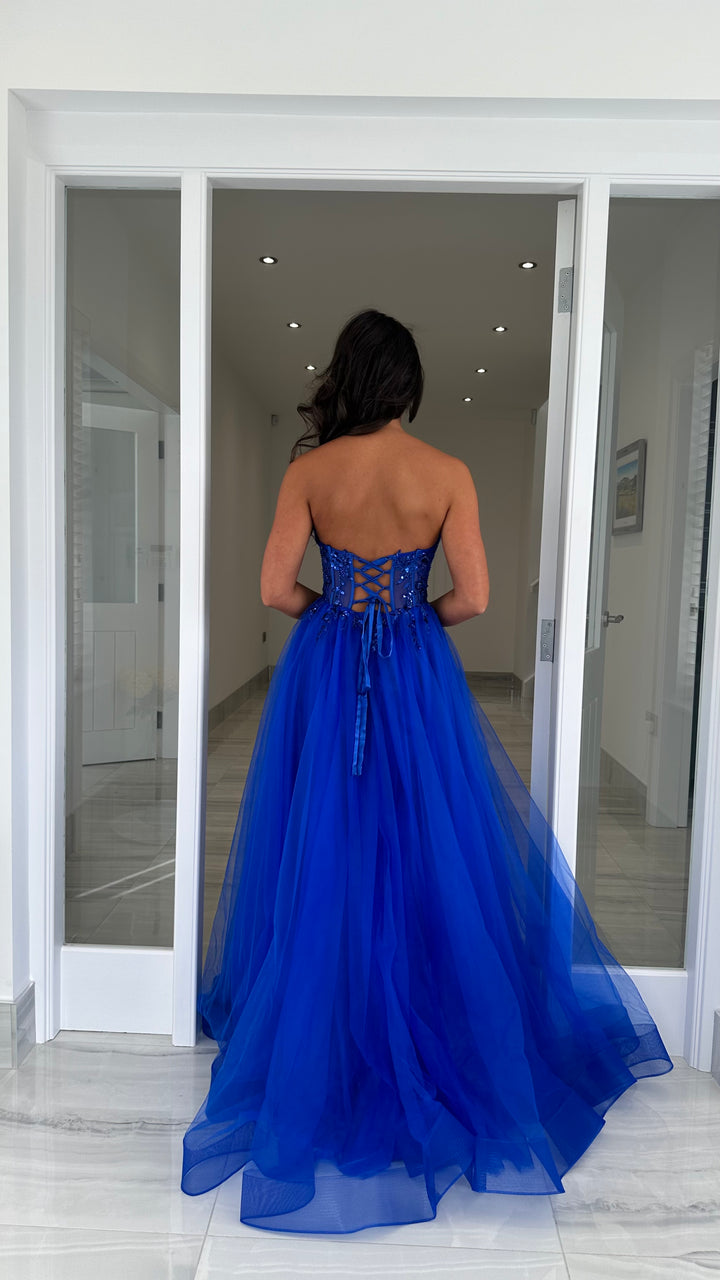 Ball Gown Formal Dress David's Bridal Royal Blue Dresses A-line Sweetheart Chiffon Sweep Train Prom Dress With Ruffles Sequins Split S8485P Prom Dresses Stacees Ball Gown Formal Dress David's Bridal Royal Blue Dresses A-line Sweetheart Chiffon Sweep Train Prom Dress With Ruffles Sequins Split S8485P Prom Dresses Stacees