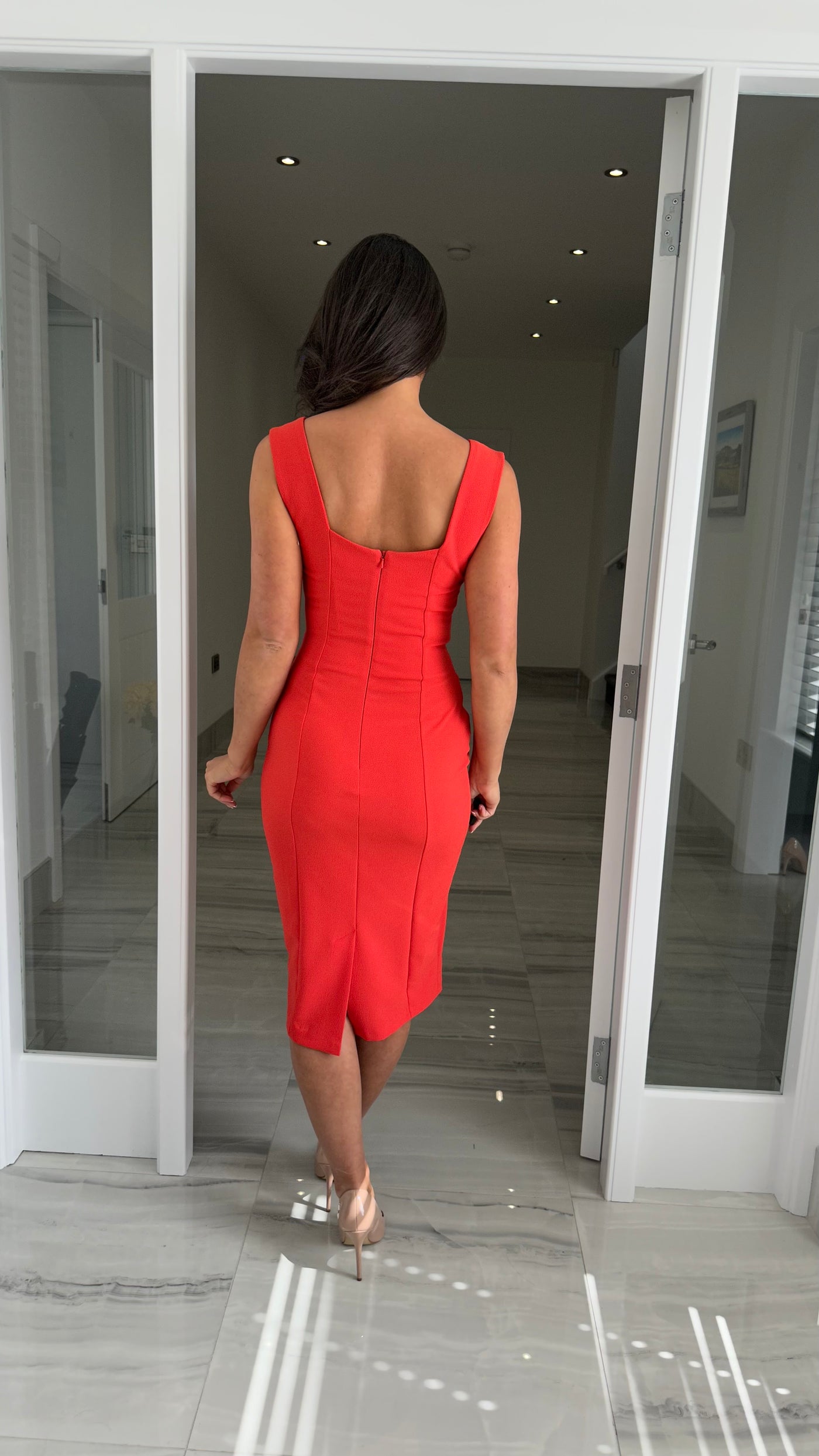 Fiesta Orange Coral Fitted Midi Dress Rosies Closet