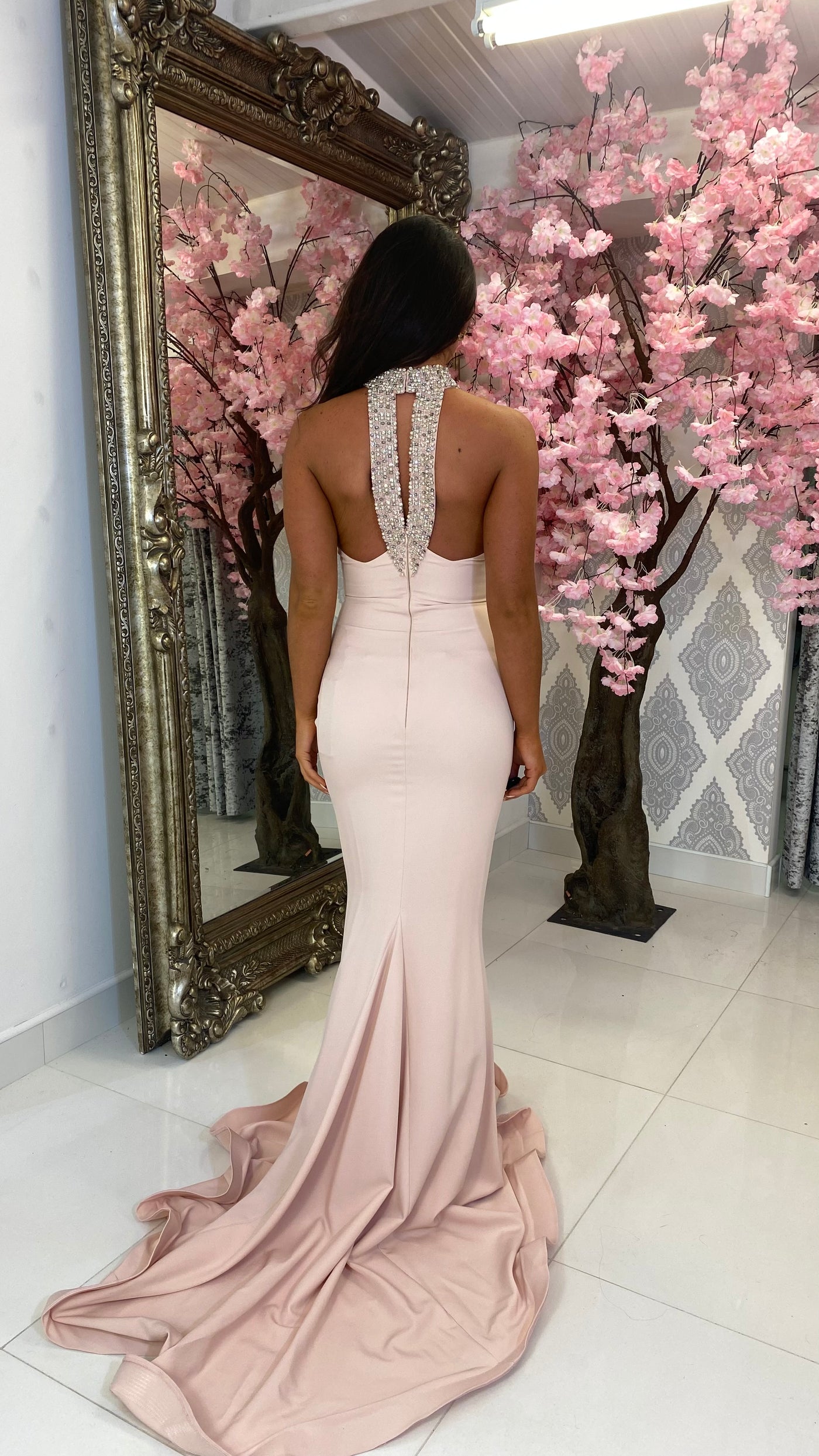 Baby Pink Choker Neck Full Length Gown
