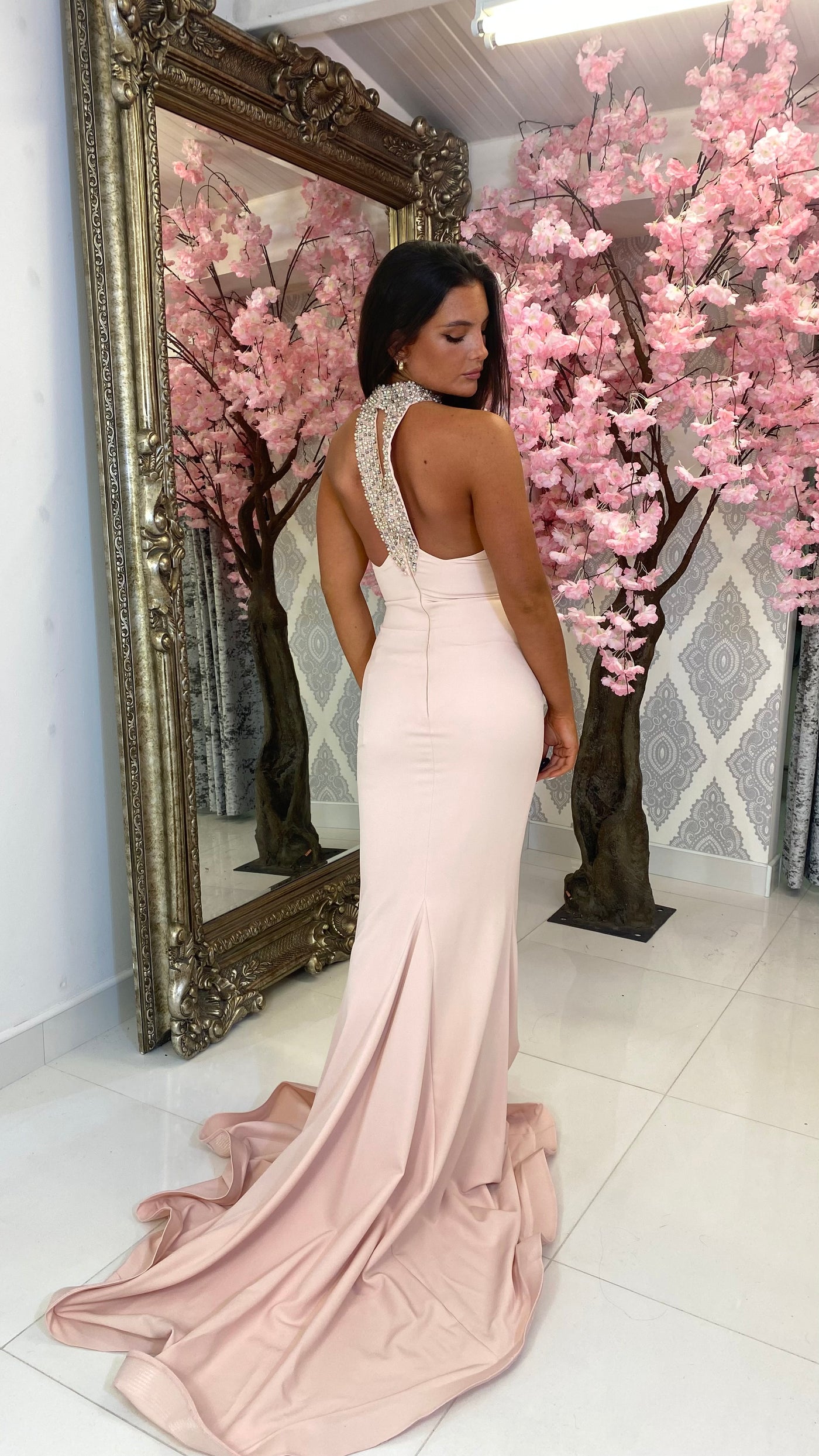 Baby Pink Choker Neck Full Length Gown