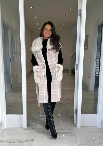 Beige Wool & Faux Fur Reversible Gilet