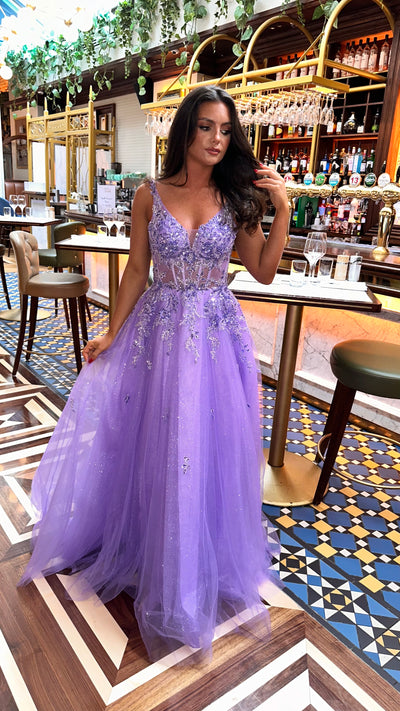 Lilac Glitter Corset Ball Gown