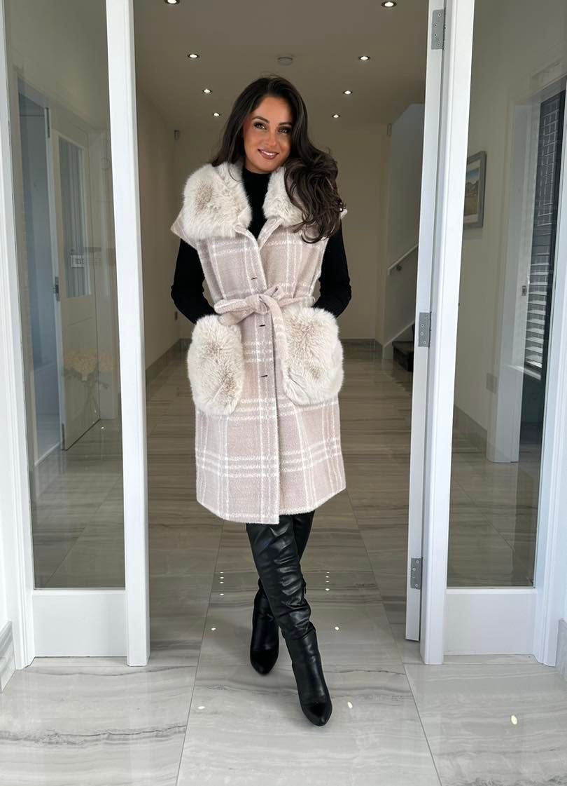 Beige Wool & Faux Fur Reversible Gilet