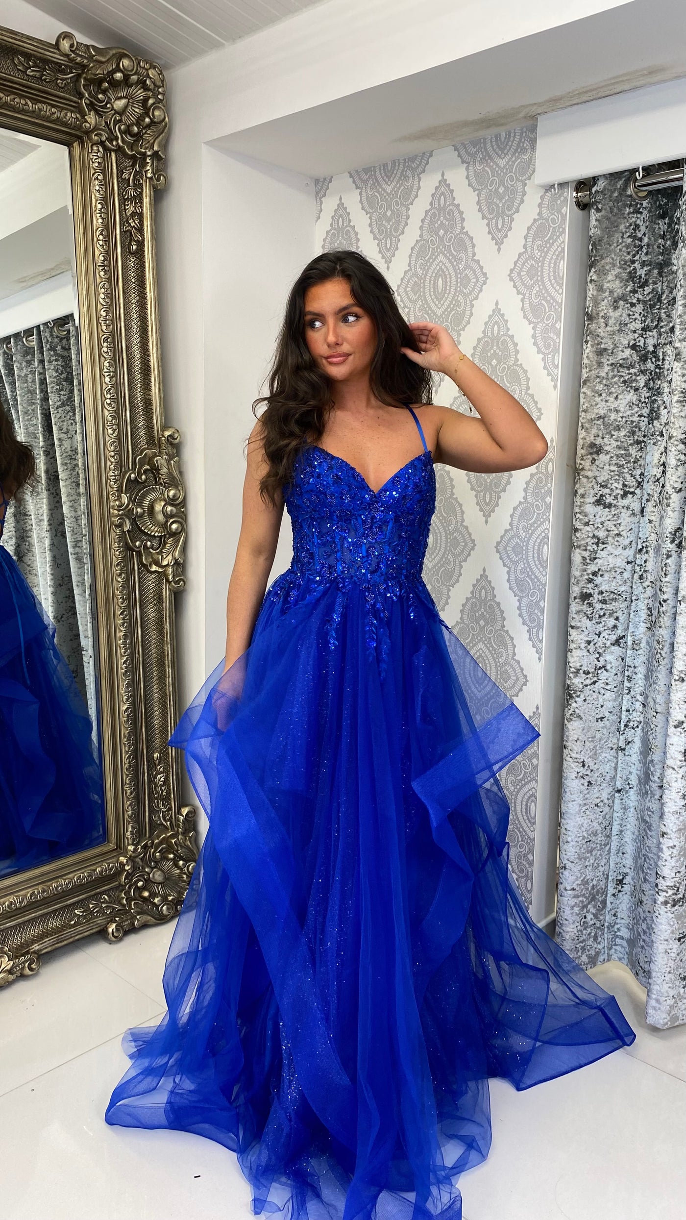 Royal Blue Tiered Skirt Corset Ball Gown – Rosies Closet