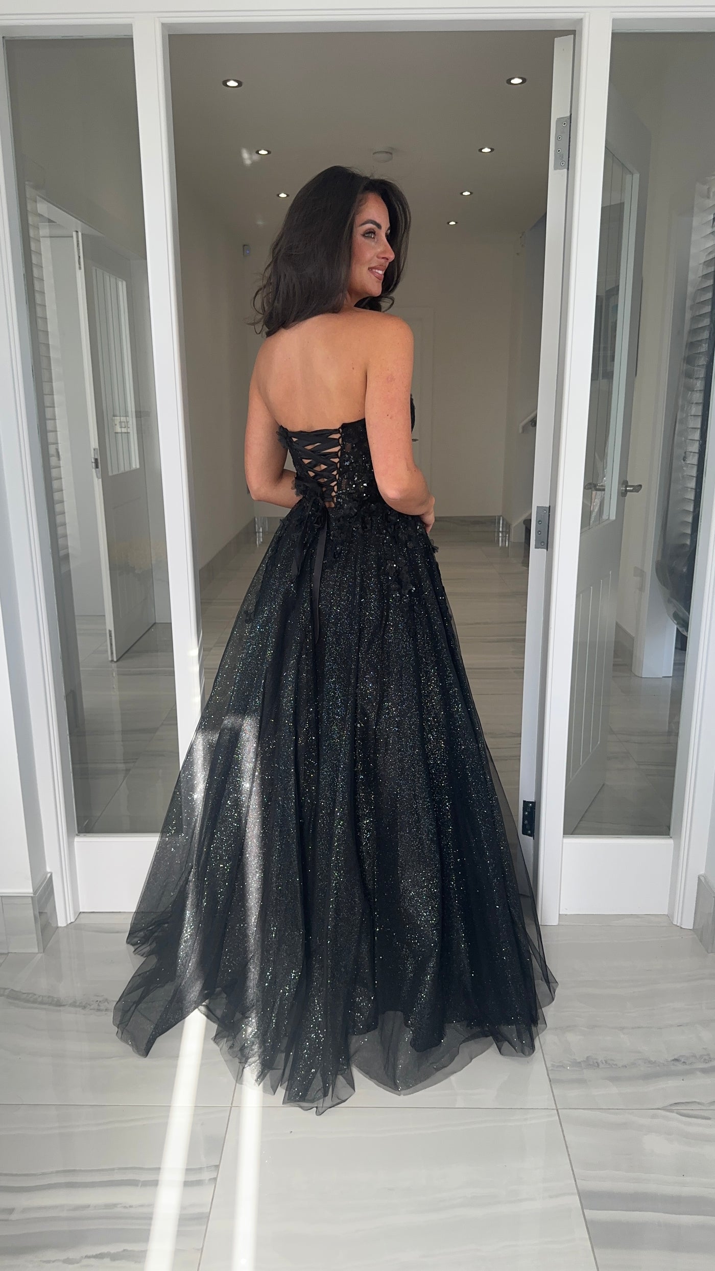 Black Lace Strapless Ball Gown