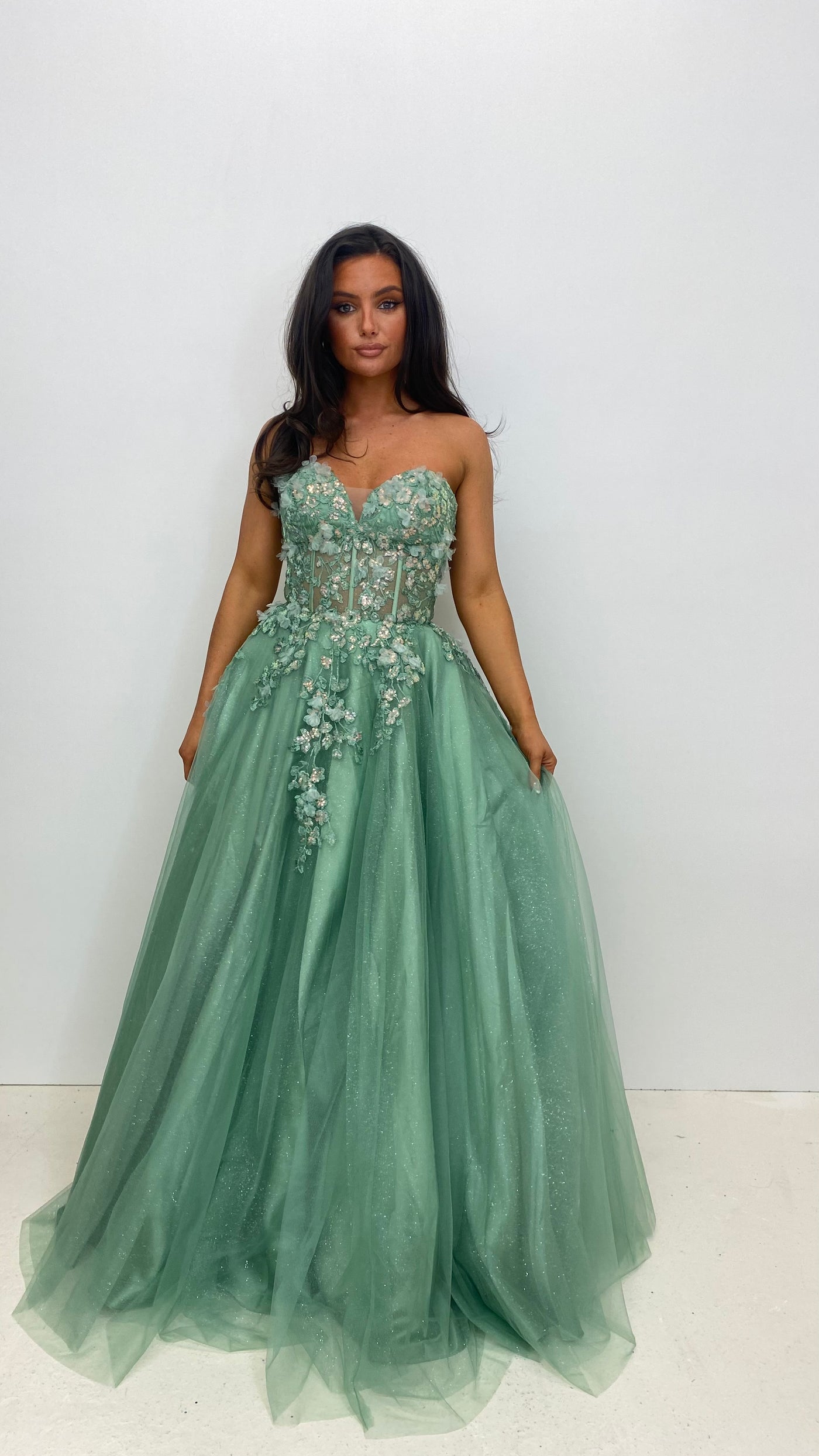 Light Green Corset Strapless Ball Gown