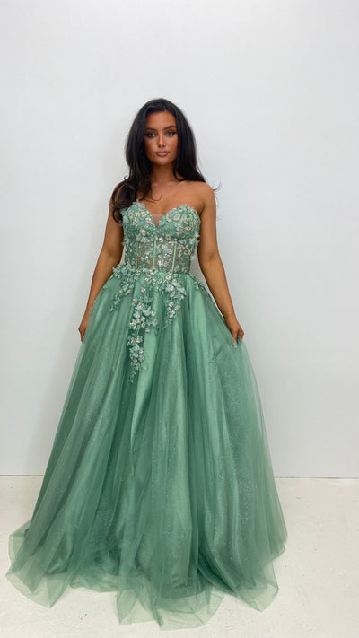 Light Green Corset Strapless Ball Gown