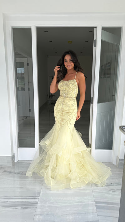 Lemon Straight Neck Fishtail Prom Dress