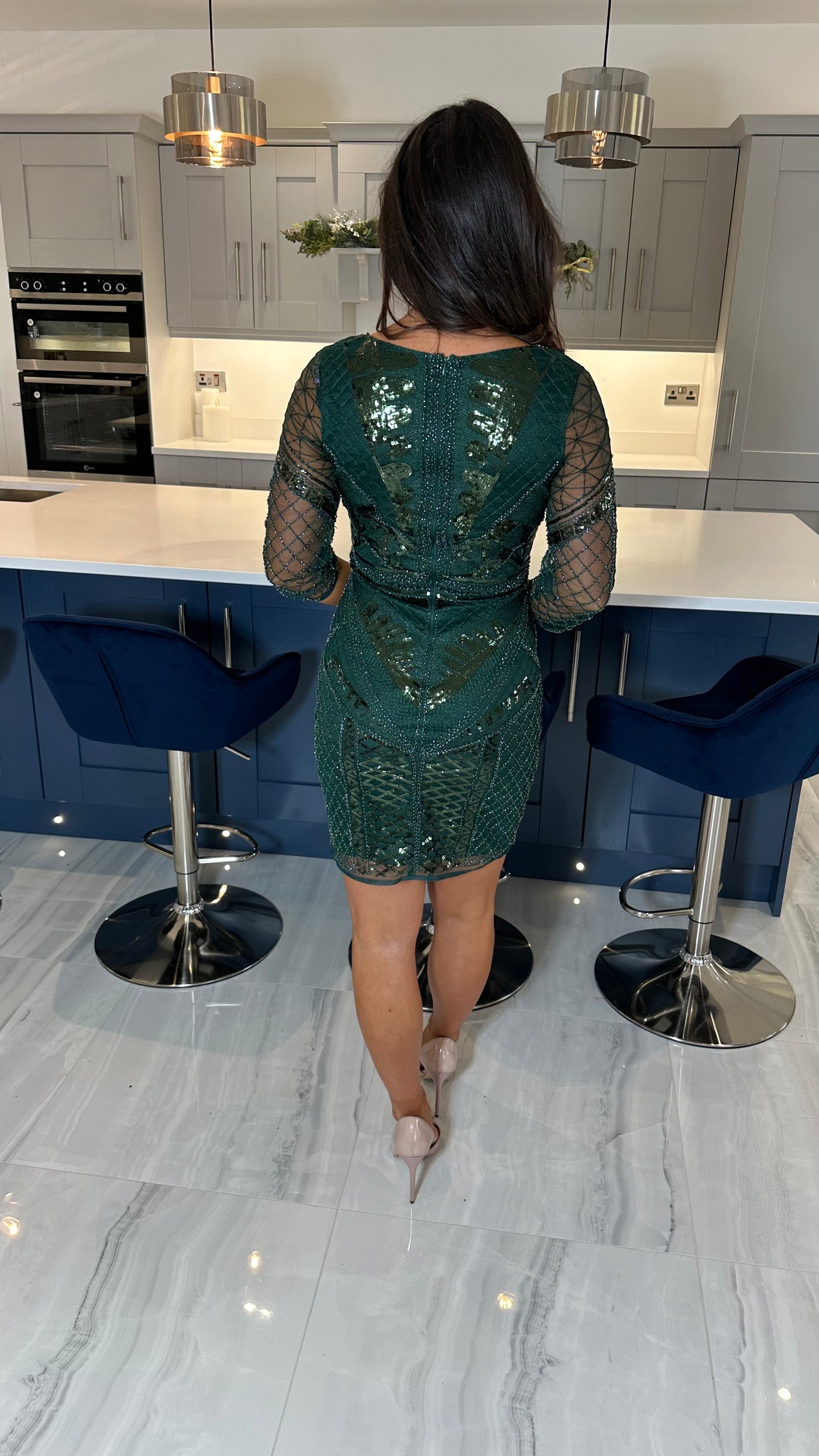 Green Sequin Detailed Party & Evening Dress