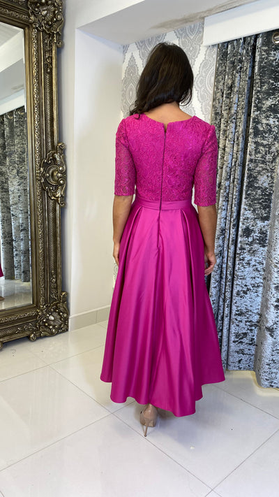 Fuschia Lace Top Skater Dress