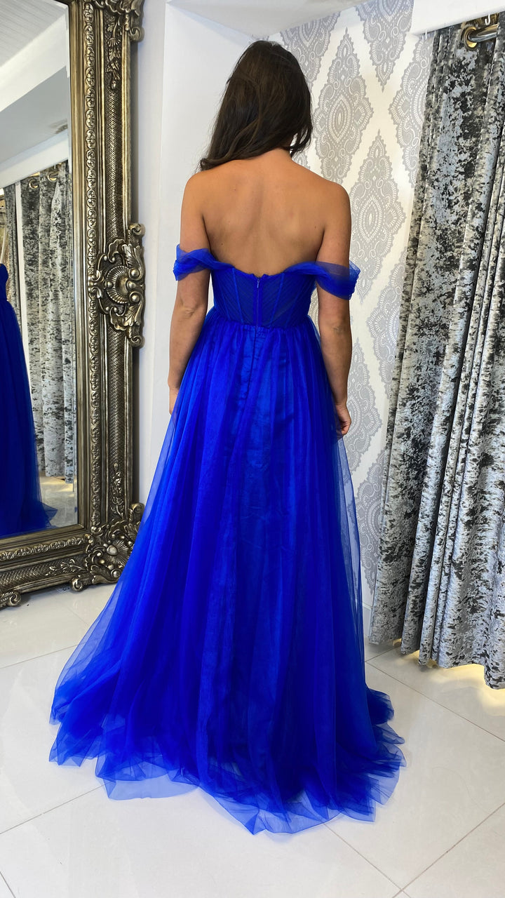 Royal Blue Bardot Ball Gown  Rosies Closet