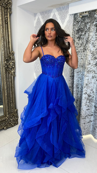 Royal Blue Tiered Corset Ball Gown