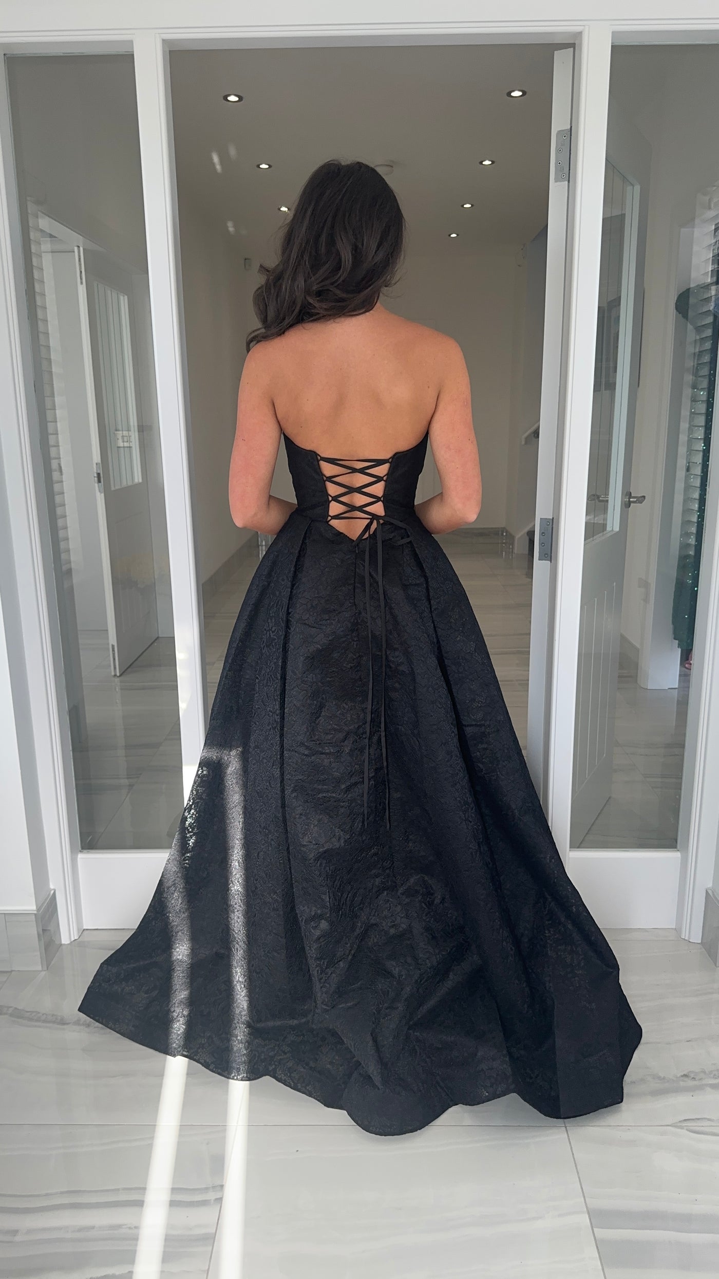 Black Lace Strapless Ball Gown