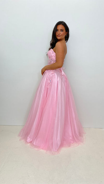Baby Pink Strapless Corset Ball Gown
