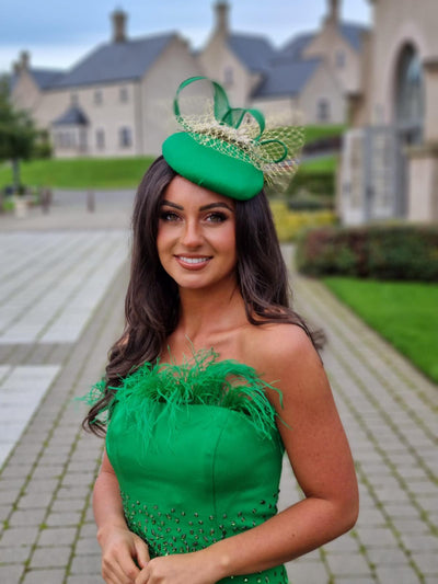 Feathered Jewel-Center Strapless Midi Emerald Green Dress