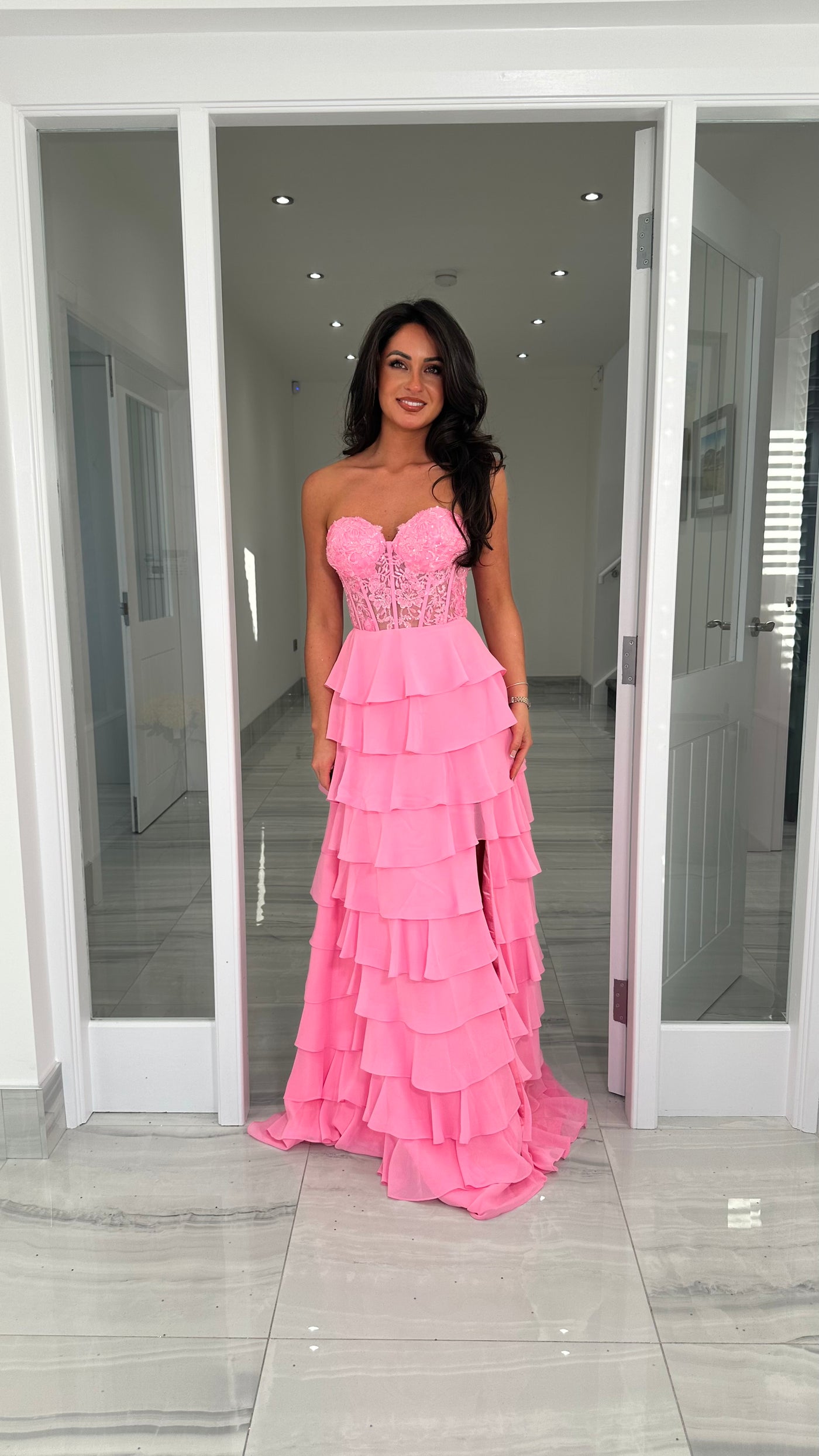 Pink Strapless Sweetheart Ruffle Skirt Gown – Rosies Closet