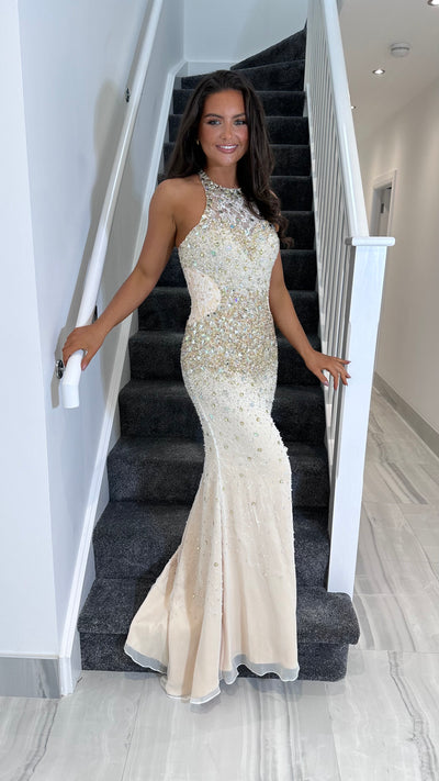Ivory Jewelled Gracie Prom Dress
