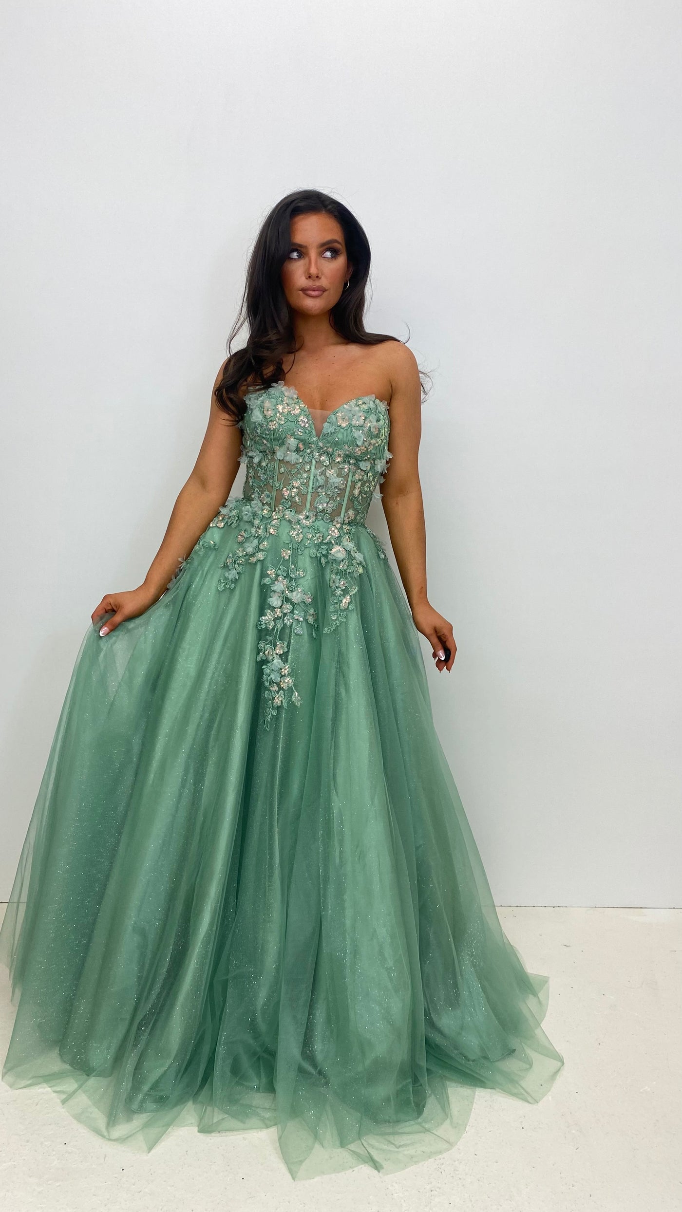 Light Green Corset Strapless Ball Gown