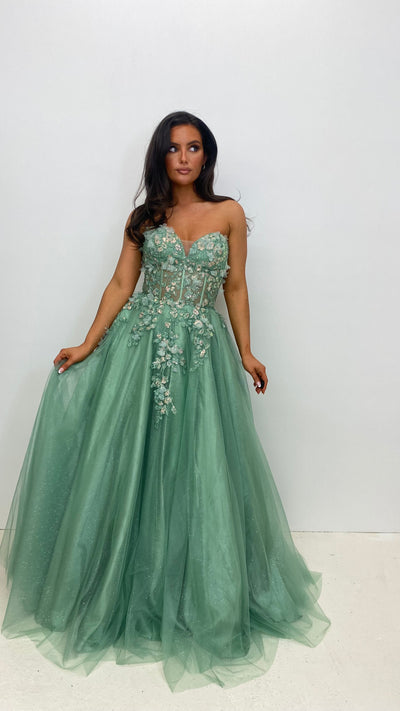Light Green Corset Strapless Ball Gown