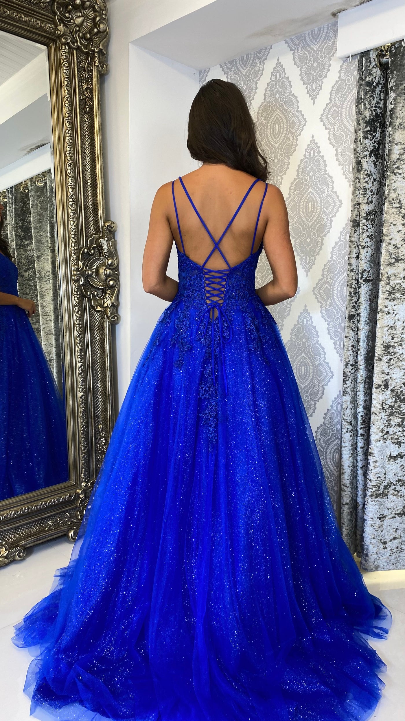 Cobalt Blue Lace Corset Ball Gown