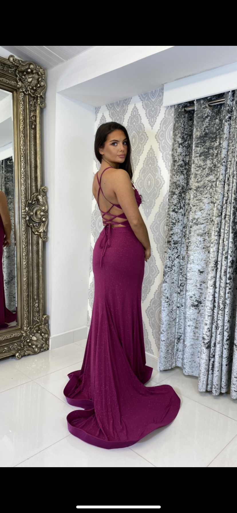 Magenta Glitter Fabric Full Length Gown Rosies Closet Magenta Glitter Fabric Full Length Gown Rosies Closet