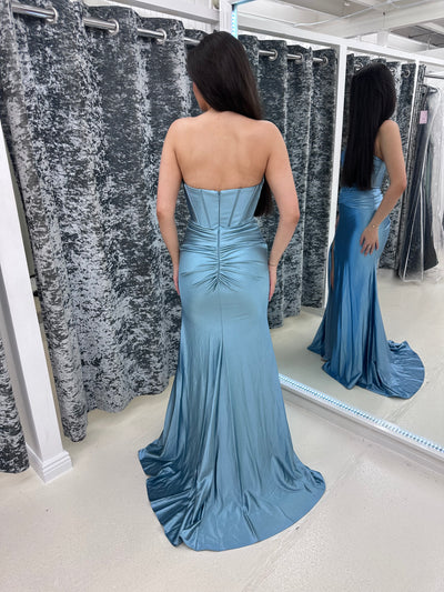 Baby Blue Strapless Sweetheart Satin Gown
