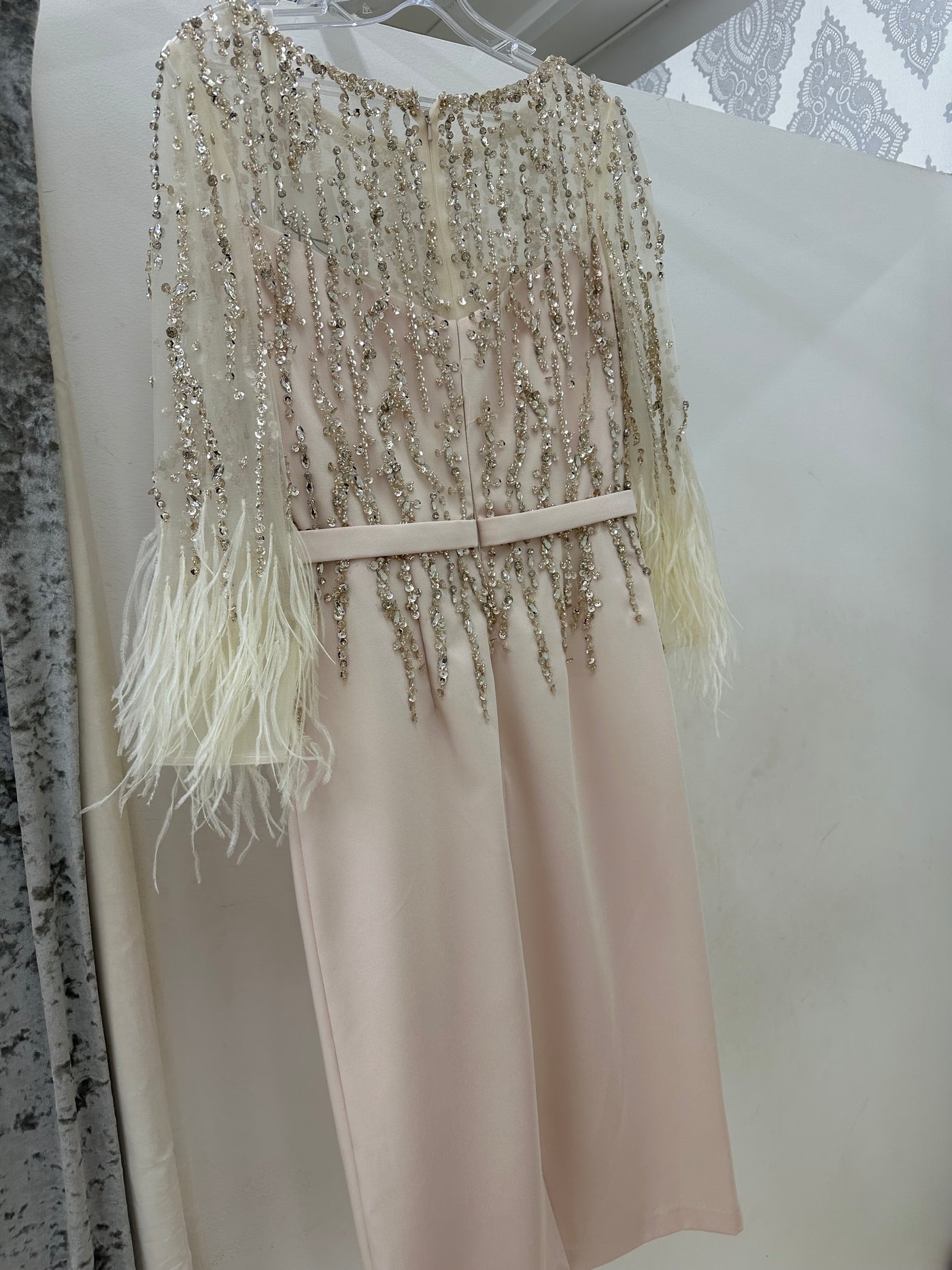 Light Champagne Jewel Feather Dress