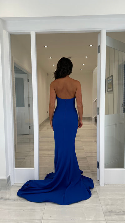 Royal Blue One Shoulder With Silver Embellished Detailed Full Length Gown