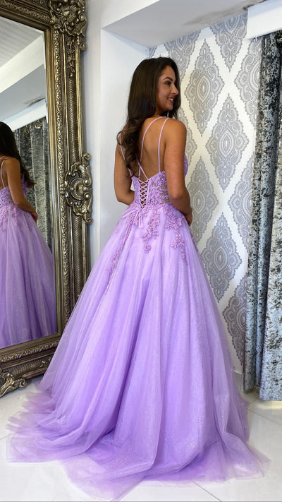 Lilac Lace Corset Style Ball Gown