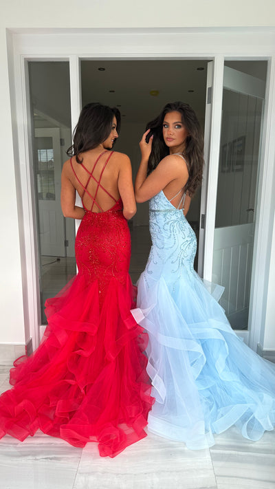 Red Straight Neck Fishtail Prom Dress