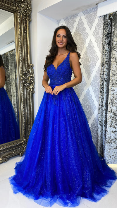 Cobalt Blue Lace Corset Ball Gown