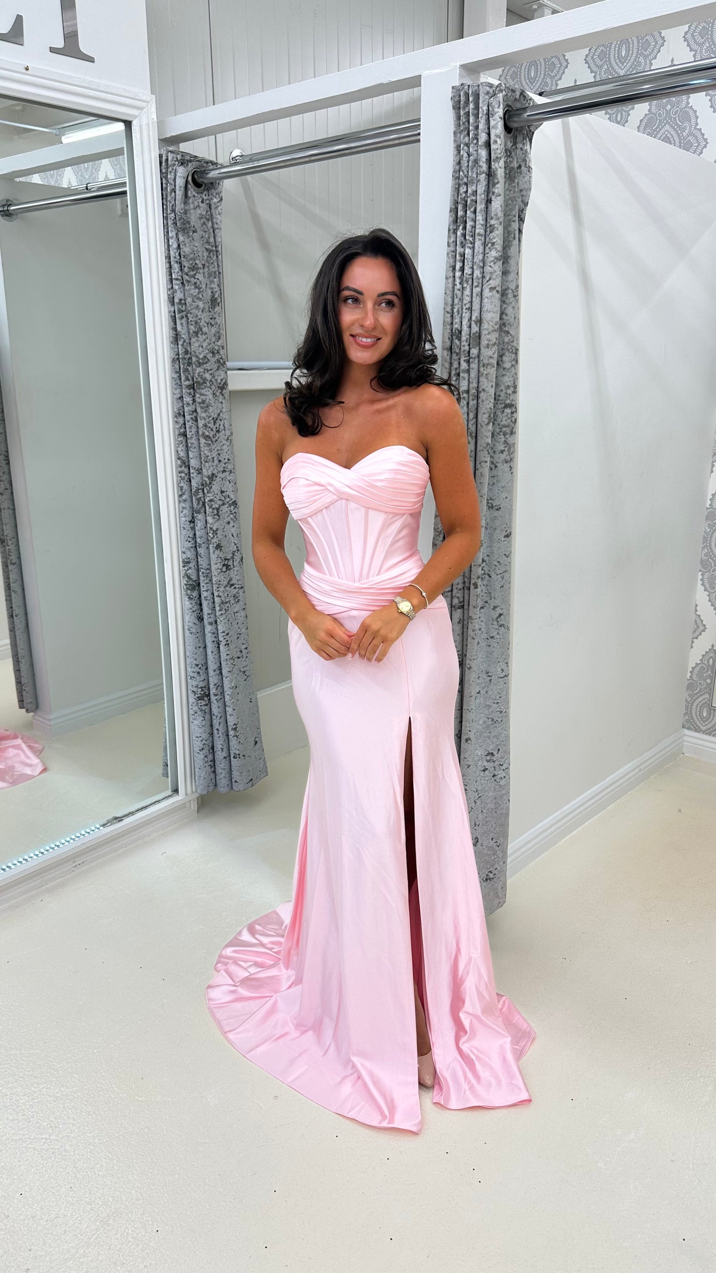 Baby Pink Strapless Sweetheart Satin Gown