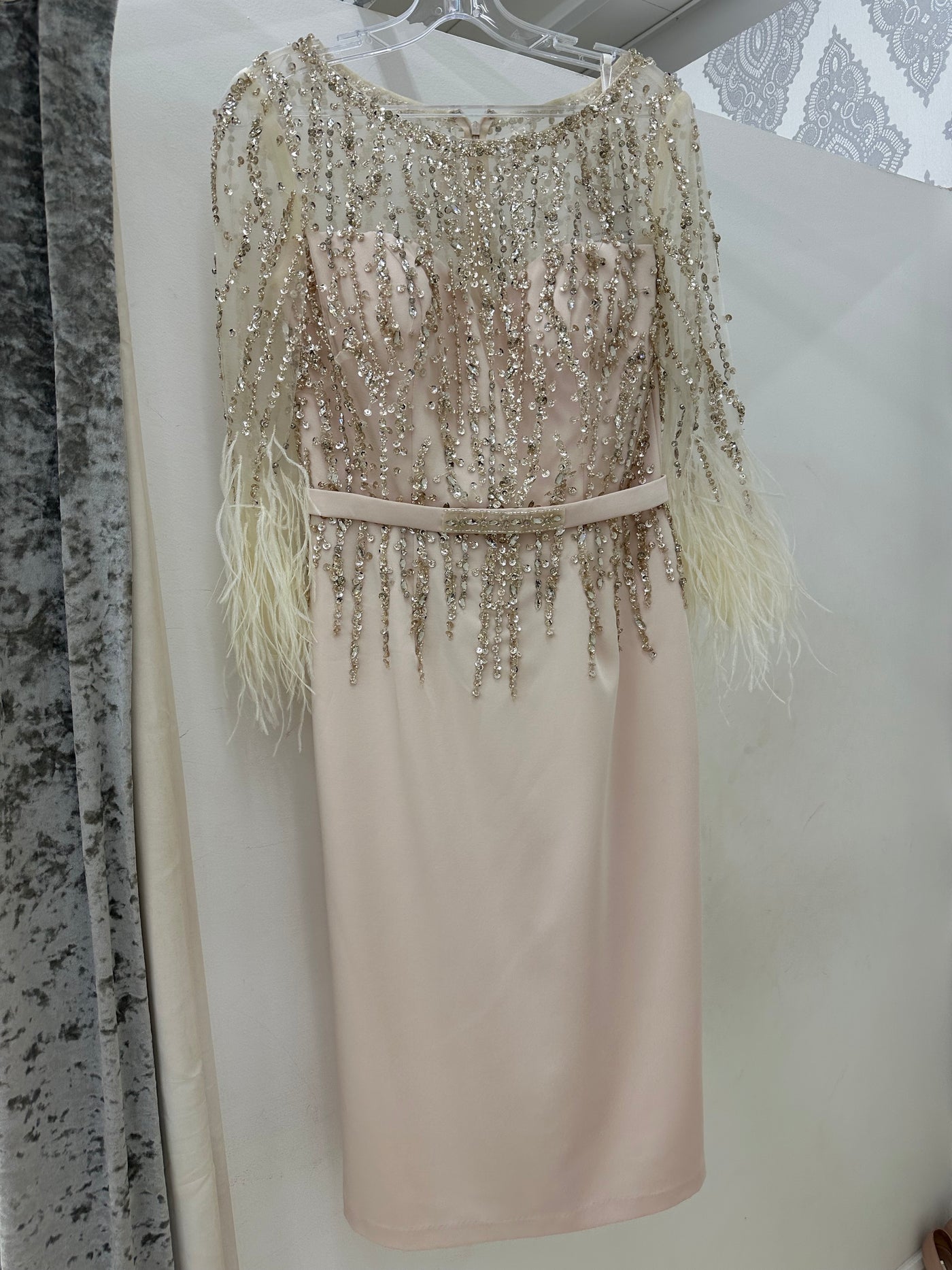 Light Champagne Jewel Feather Dress