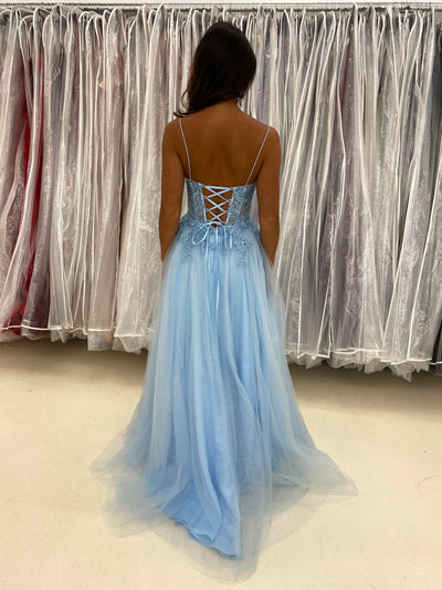 Baby Blue Glitter Corset Ball Gown