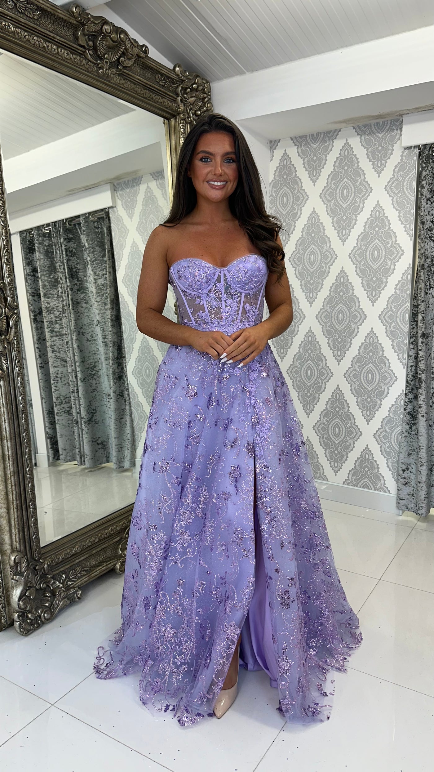 Lilac Strapless Corset Ball Gown