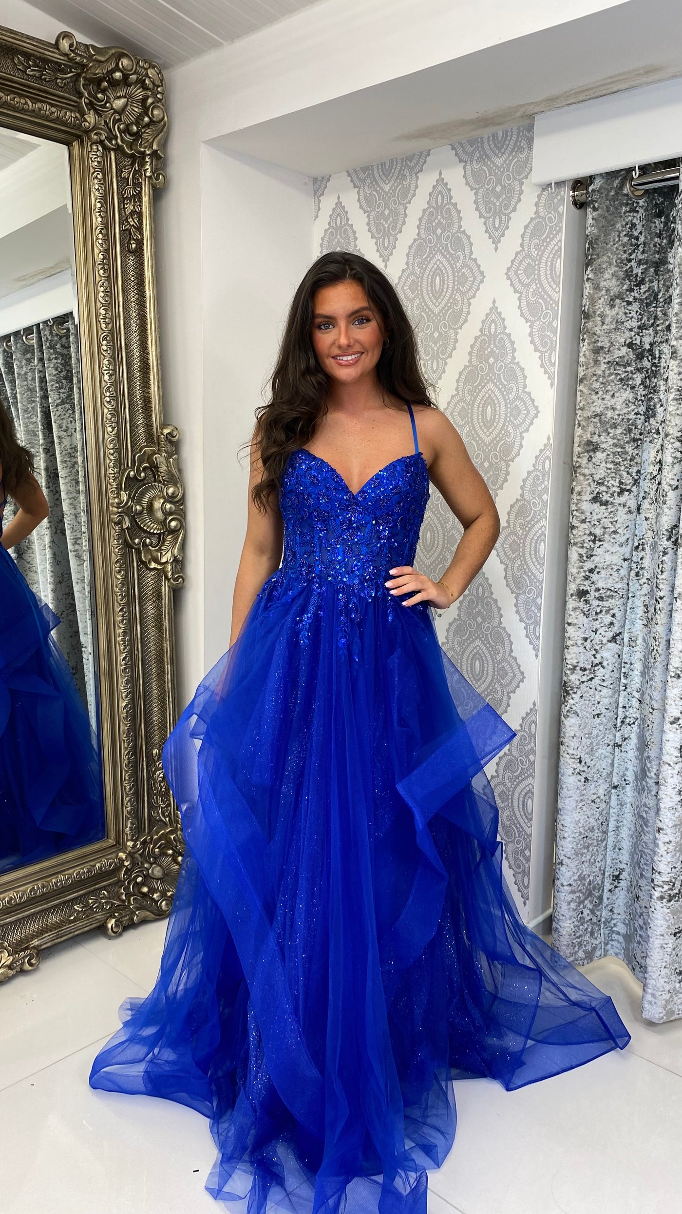 Royal Ball Pretty Ball Gowns Royal Blue Tiered Skirt Corset Ball