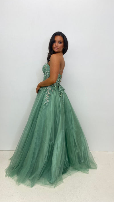 Light Green Corset Strapless Ball Gown