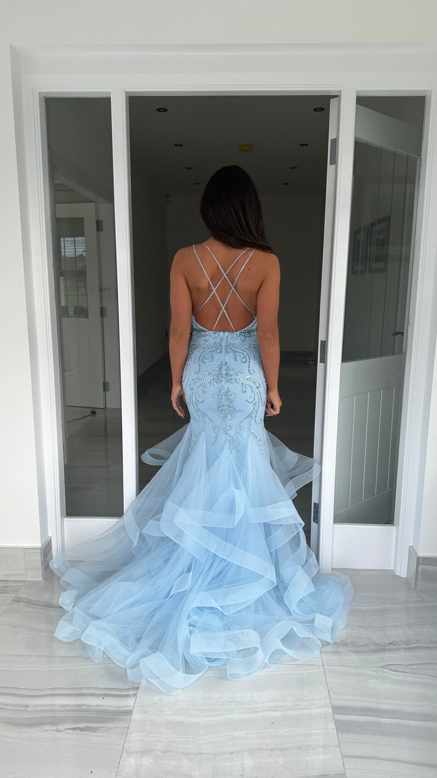 Baby Blue Straight Neck Fishtail Prom Dress Rosies Closet Baby Blue Straight Neck Fishtail Prom Dress Rosies Closet