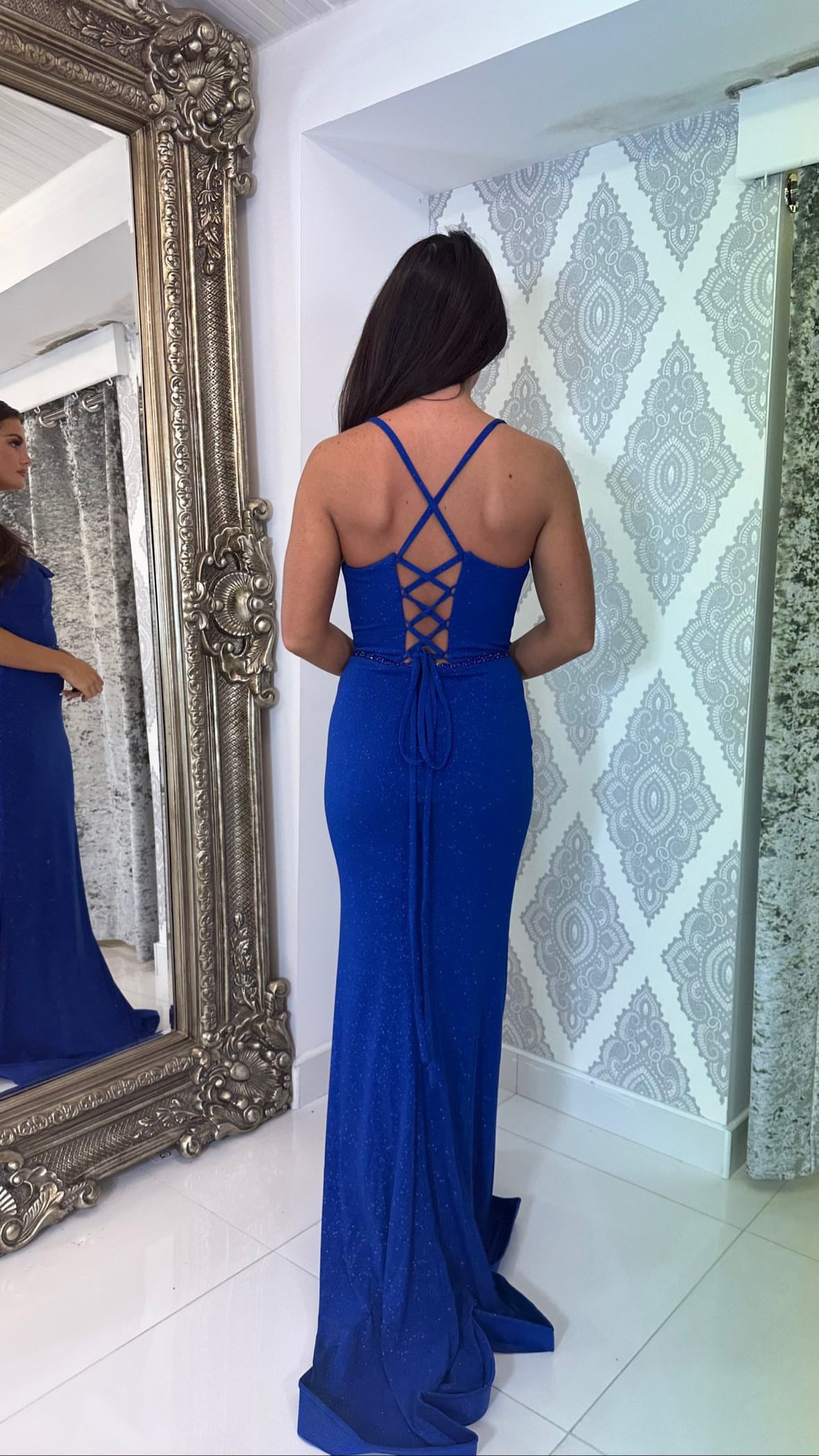 Royal Blue Glitter Fabric Full Length Gown