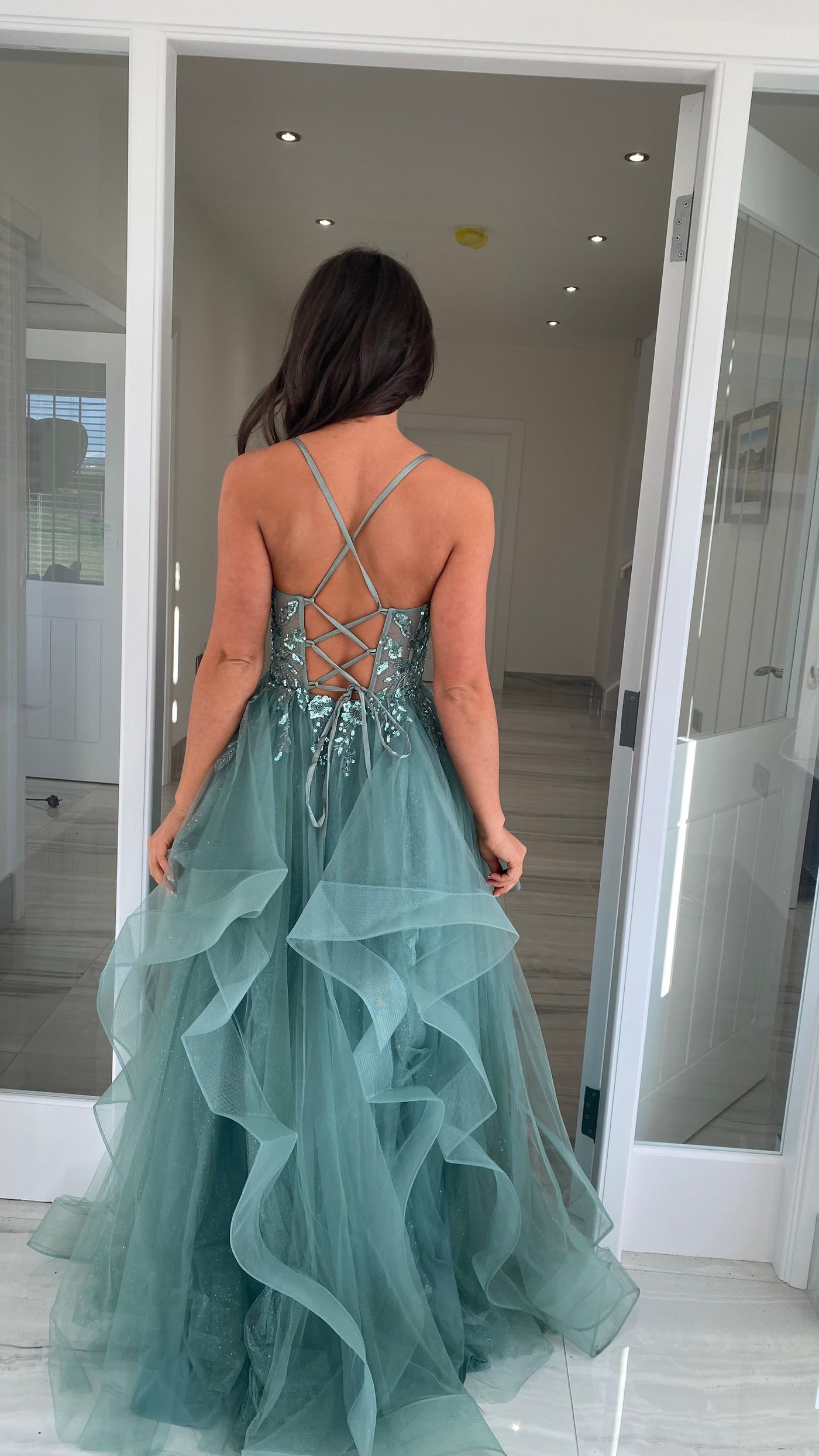 Sage Green Tiered Skirt Corset Ball Gown Rosies Closet Sage Green Tiered Skirt Corset Ball Gown Rosies Closet