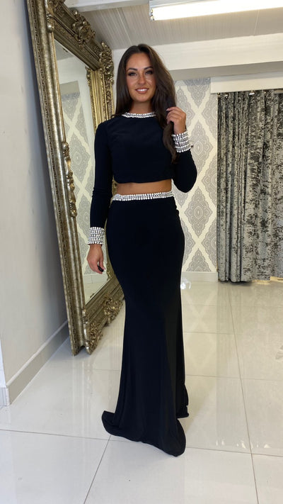 Black Long Sleeve Two-Piece Full Length Gown