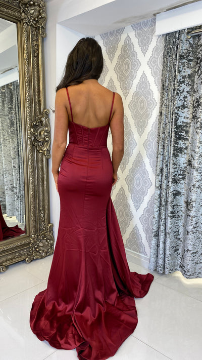Burgundy Sequin Cup Satin Full Length Gown