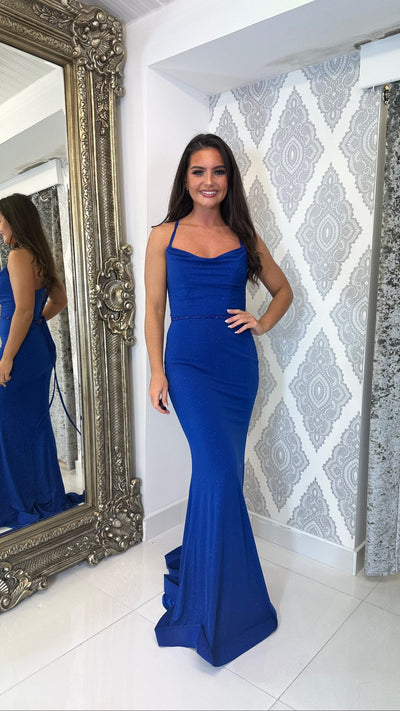 Royal Blue Glitter Fabric Full Length Gown
