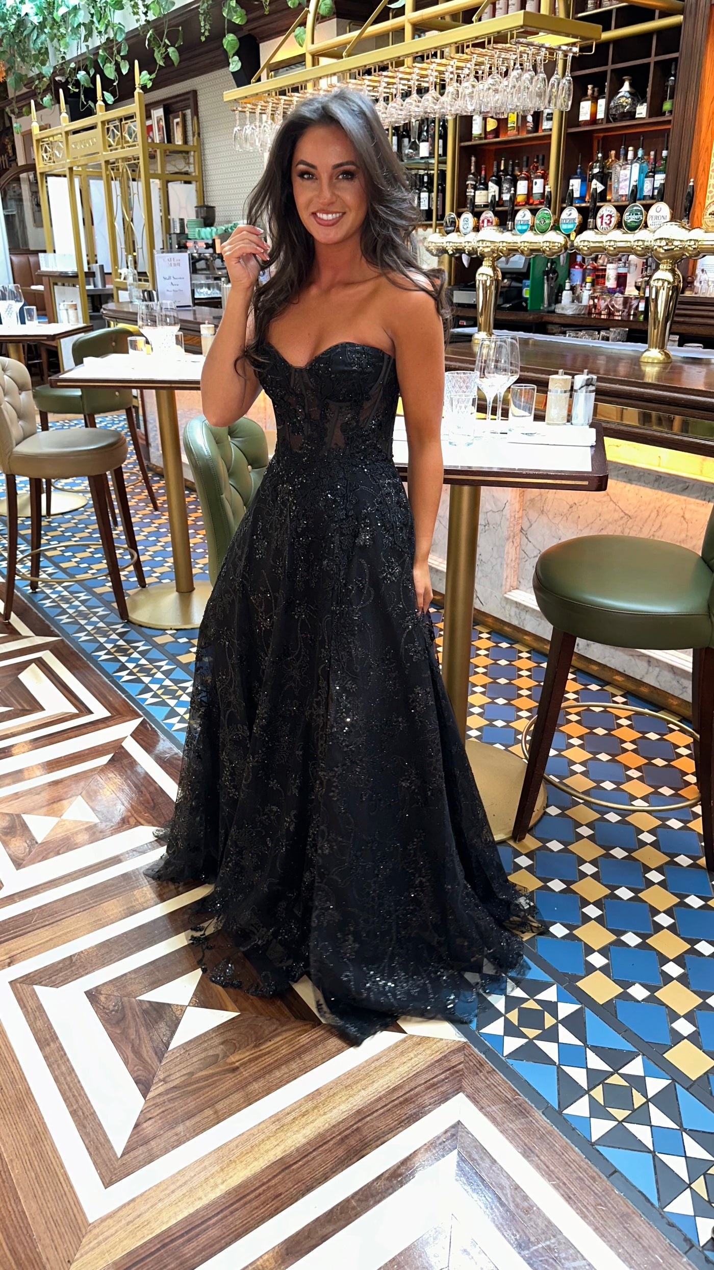 Black Strapless Corset Ball Gown