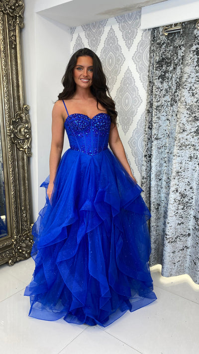 Royal Blue Tiered Corset Ball Gown