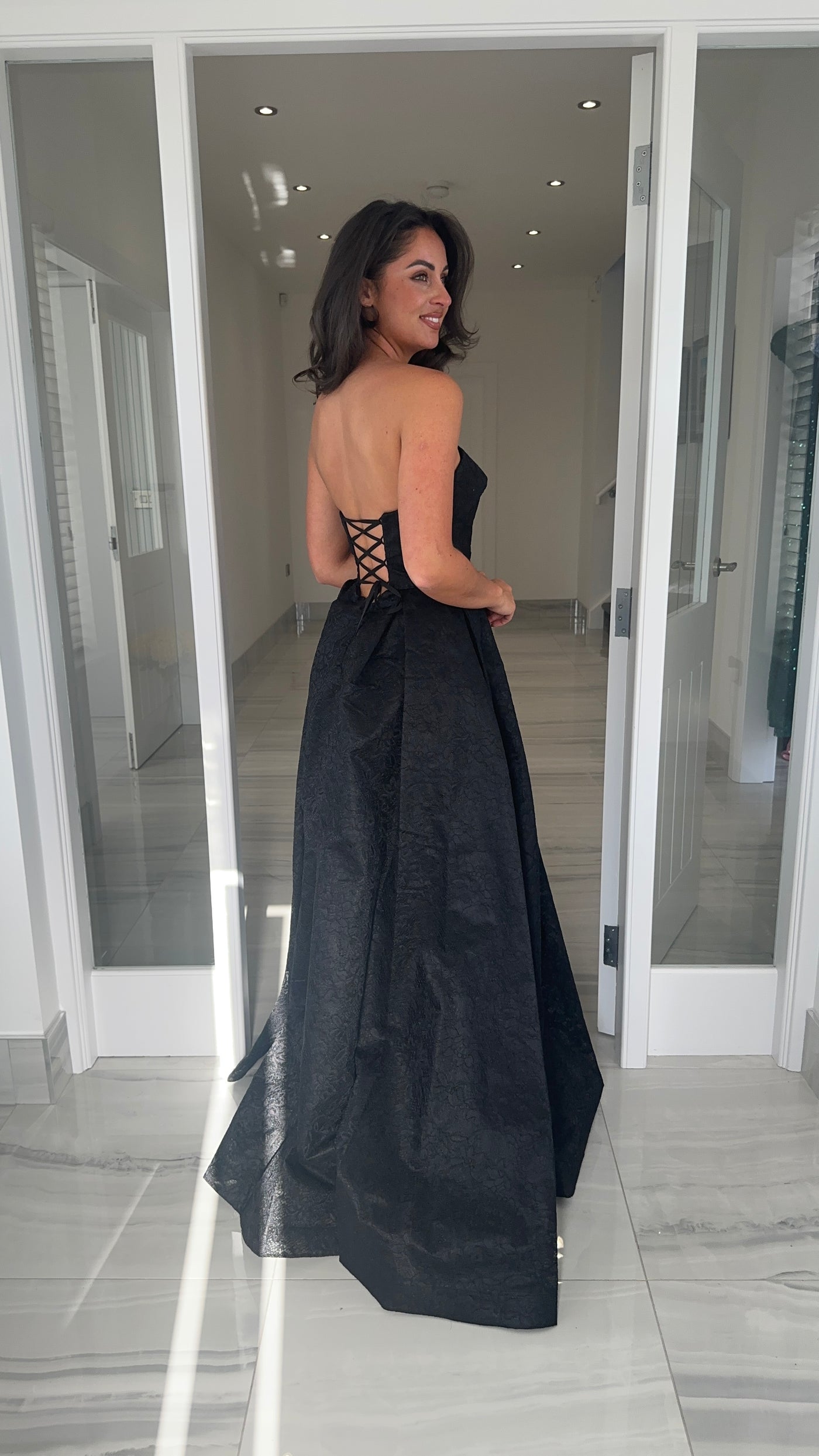 Black Lace Strapless Ball Gown