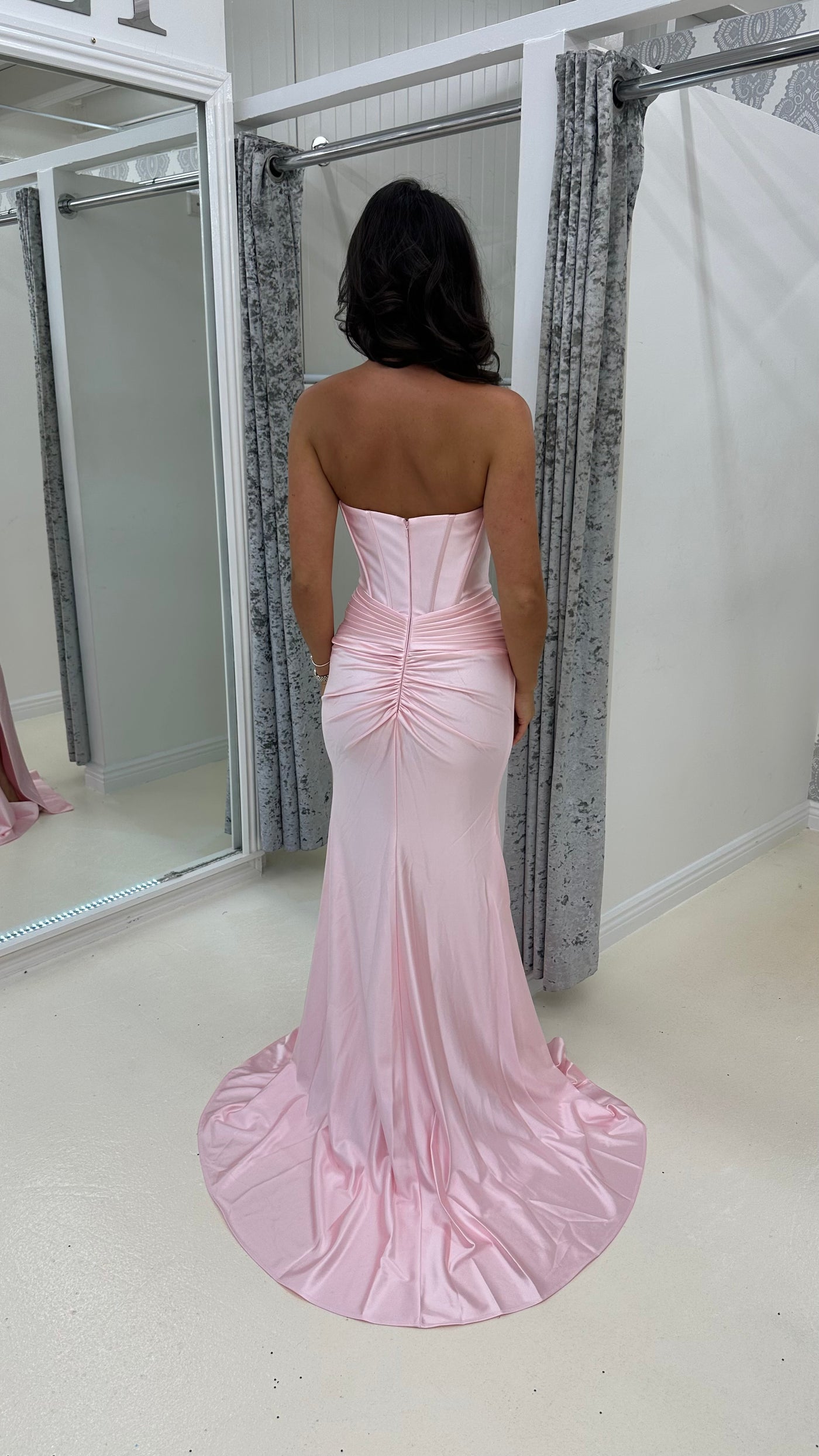 Baby Pink Strapless Sweetheart Satin Gown