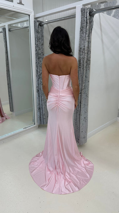 Baby Pink Strapless Sweetheart Satin Gown