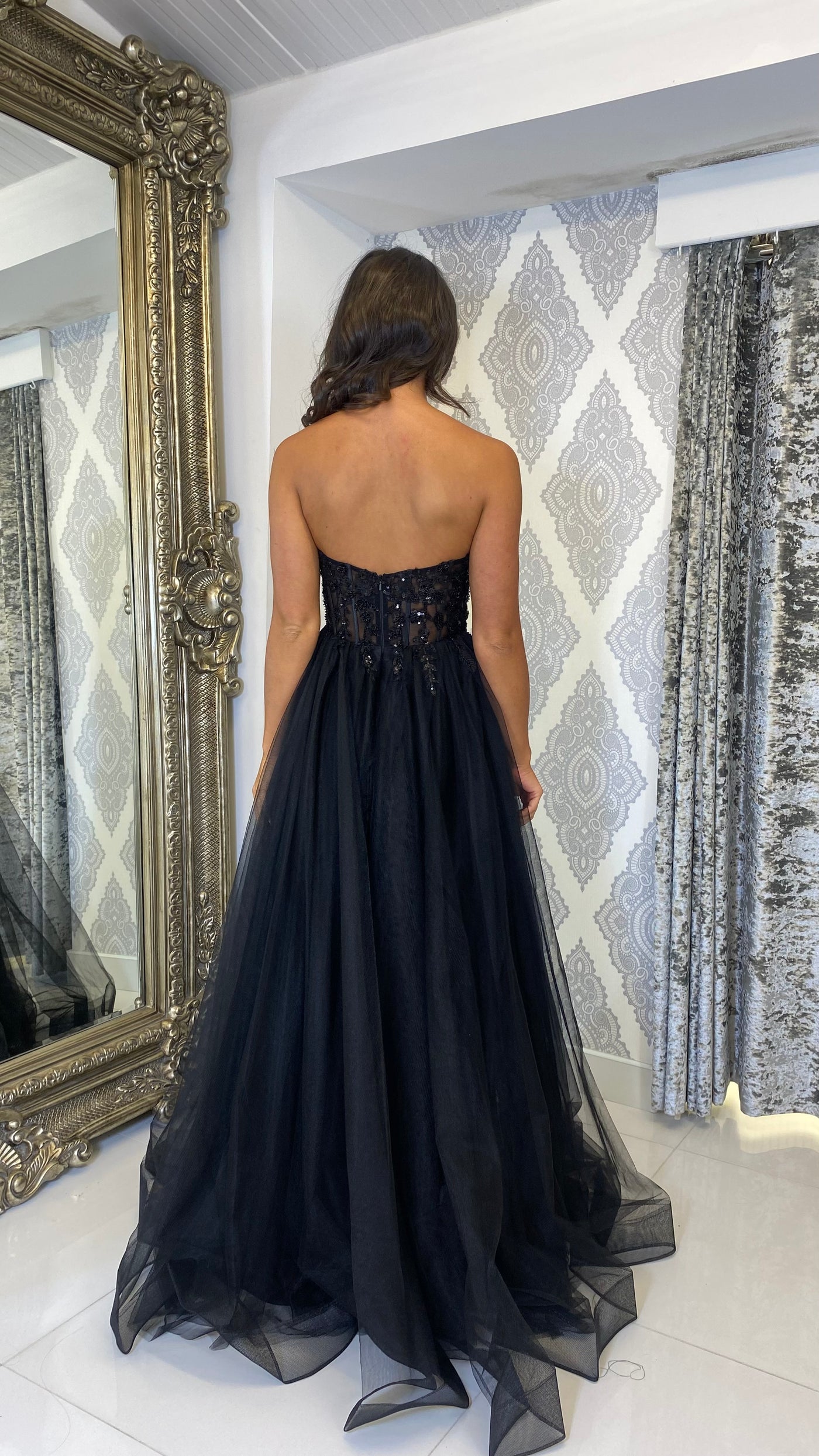 Black Strapless Ball Gown